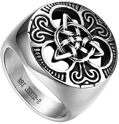 Flongo mäns ring män ring tummring, rostfritt stål ring bandring sigillring biker silver keltisk knut irisk Triquetra glad herrtillbehör, Rostfritt stål, Ingen ädelsten