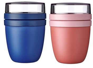 Mepal | Lunchpot Ellipse Mixed | Vivid Blue + Vivid Mauve | Müslibecher to go | Unterteilung für Joghurt & Müsli | 500 + 200 ml | Geeignet für Gefrierschrank, Mikrowelle & Spülmaschine | Polypropyleen