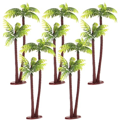 Amosfun Mini-Kokospalmen 5 Stück, wasserdicht & robust aus Kunststoff, realistische Mikrolandschaft-Deko für Aquarium, Terrarium, DIY-Feengarten & Puppenhaus