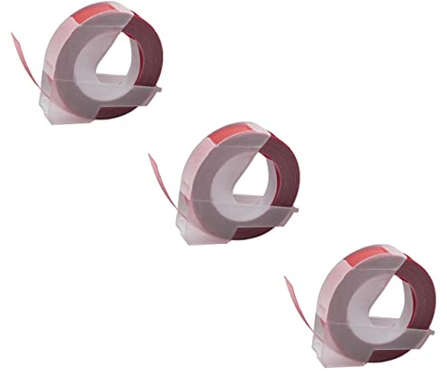 vhbw 3x 3D Prägeband-Schriftband-Kassette kompatibel mit Dymo Mini | Office-Mate II, Omega Etiketten-Drucker 3m x 9mm Weiß auf Rot