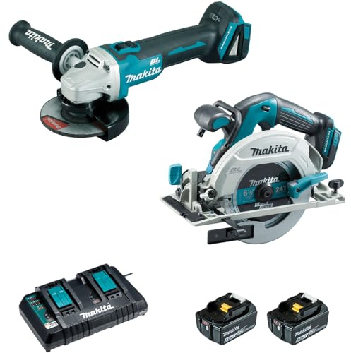 ENSEMBLE DE 2 MACHINES MAKITA 18 V LI-ION 5 AH (DHS680 + DGA506)-DLX2277PTJ