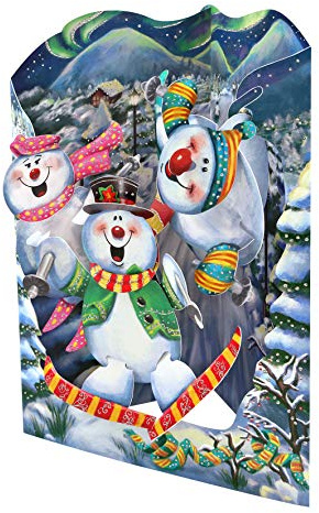 Santoro Swing-Karte, Weihnachten 3D Pop Up Grußkarte – Schneemänner – für Kinder, Familie, Weihnachten