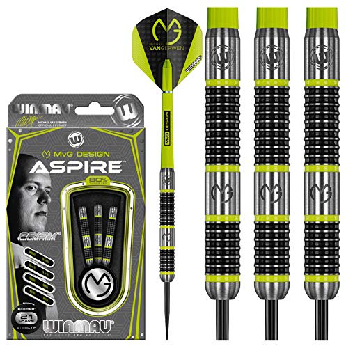 WINMAU Michael Van Gerwen MvG Aspire Tungsten Steeltip Darts-Set mit Prismenflügeln und Nylonschäften (Schäfte)