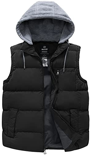 wantdo Men's Outdoor Vest Thicken Quilted Puffer Vest Waterproof Winter Coat (Black XXL)