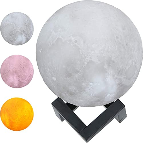 GRUNDIG Mond Lampe 3D Nachtlicht Nachtlampe Ø 18 cm Mondkugel Form Tischlampe Mondlicht Tischleuchte leuchtet in 3 Farben