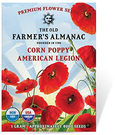 The Old Farmer's Almanac Poppy Seeds (American Legion) - Approx 5000 Flower Seeds - Premium Non-GMO, Open Pollinated, USA Origin