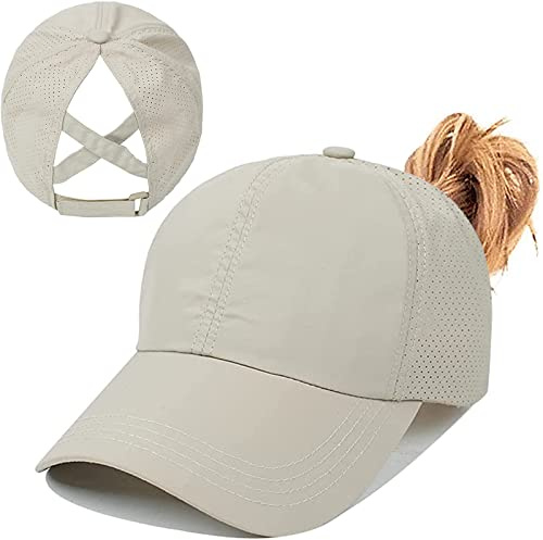 Gorra de Béisbol Mujer Cola de Caballo,Ponycap de High Messy Bun,Verano Transpirable Gorra Secado rápido del Deporte,Ajustable Buckle,Malla Transpirable Casuales (Caqui)