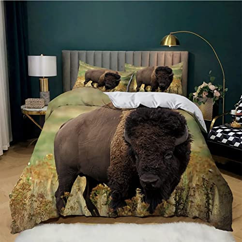 LUYAPOND Bettwäsche 135x200 Amerikanischer Bison Bettwäsche Set für Kinder, Schließung Weich Atmungsaktive Mikrofaser Sommer Bettbezüge, 1 Bettbezug mit Reißverschluss + 1 Kissenbezug 80x80 cm
