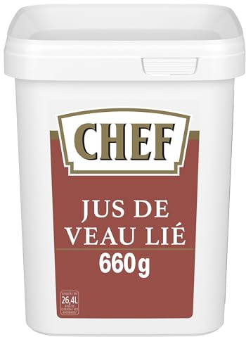 CHEF Jus de Veau Lié Déshydraté - Saveur Viande de Veau et Garniture Aromatique - Gain de Temps en Cuisine - Aide Culinaire, Sauce, Fonds, Fumet - Boîte de 660g pour 11L à 22L