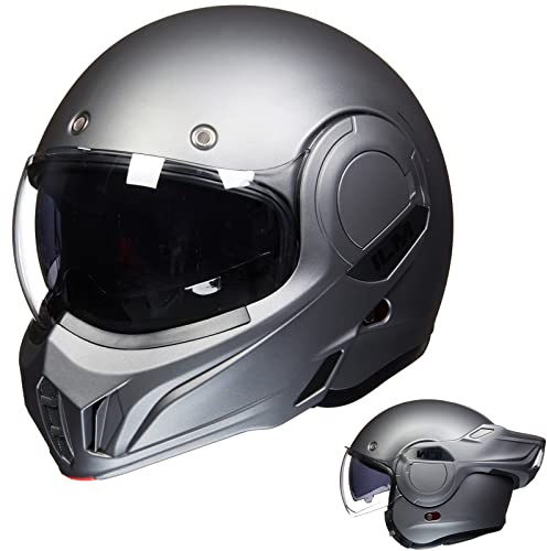 ILM Casco Moto Modular Integral para Hombre y Mujer ATV UTV con Mentonera Reversible 180 ECE Model-B707,Gris Mate, L