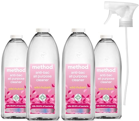 Method Antibacterial All Purpose Spray, Powerful Formula Kills 99.9% of Bacteria, Wild Rhubarb, Pack of 4, 828ml