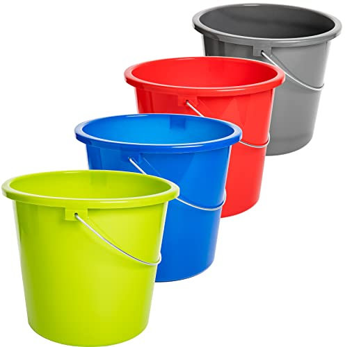 Eimer Putzeimer 5l, 4 Stück Plastikeimer, 5 Liter Wassereimer mit Messkala, Haushalteimer Farbe: anthrazit, rot, grün, blau, Lebensmittelecht, Robust und Langlebig, Made in EU, Model Tom