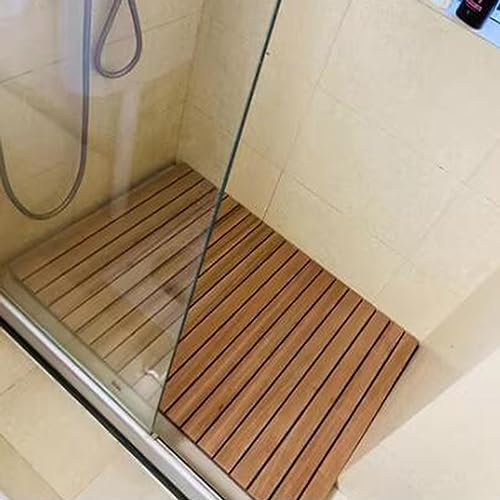 RENLXFI Quadratische Holzbodenmatte für die Dusche, wasserdichte Holz-Badematte für die Dusche, für zu Hause oder im Freien, Sauna Spa Schritte Dekor und Zubehör (Size : (27.6inx27.6in) 70x70cm)