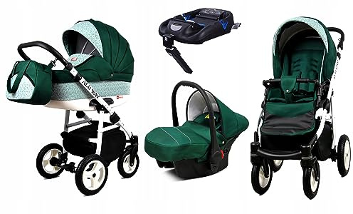 BabyLux® Kinderwagen Set 4 in 1 - Alu Way - incl. Babywanne, Buggy Sportsitz, Auto-Babyschale, ISOFIX-Basisstation - Autositz - Kinderwagenset - Kombikinderwagen mit Wickeltasche usw.