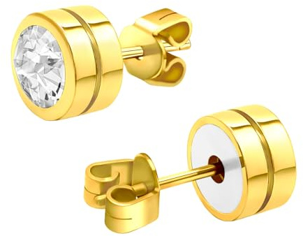 JEROOT Titan Magnettherapie ohrringe für Damen, Creolen Stilvolle runde Ring Magnet Ohrringe aus Sterling mit farblosen Zirkonia-Steinen (3500 gauss)