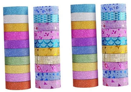 EXCEART 40rollen Glitzer Klebeband Selbstklebendes Papierband Einfarbig Und Gemustert Für Bastelprojekte Scrapbooking Journaling Und Kreative Dekoration