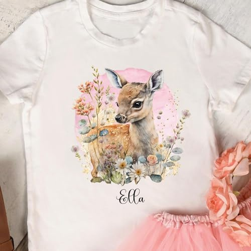 Bügelbilder Reh Blumenfeld in A5 A4 Bogen Wunschname Name Applikation Kissen Shirt Bügelbild Bügelmotiv Patch auch dunkle Textilien bb269 - ausgewählte Größe: *A5*
