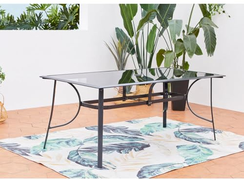 CONCEPT USINE | Table de Jardin en Aluminium 10 Places | Design Rimini Gris | Plateau de Verre | Mobilier d'Extérieur | Robuste Résiste à l'eau