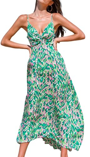 CUPSHE Women's Maxi Dress Floral V Neck Sleeveless Cutout Side Slit Smocked Ruffled Casual Summer Beach Dresses