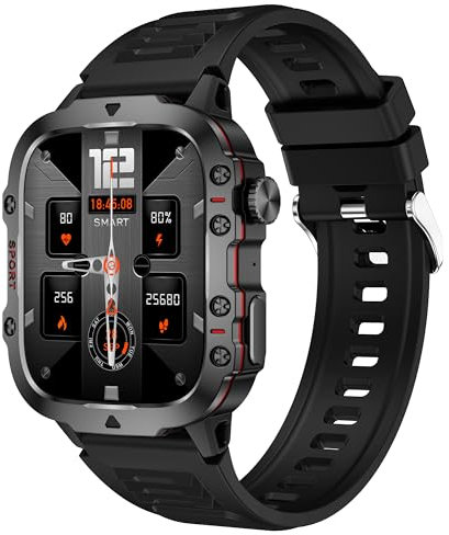 findtime Militär Outdoor Smartwatch mit Telefonfunktion Herren Fitnessuhr Schrittzähler Uhr mit Herzfrequenz-/Blutdruckmessung Schlafmonitor Sportmonitor von Kalorienverbrauch Kilometerstand, Schwarz