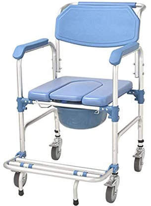KOHARA Dusch-Toilettenstuhl mit Rollen, 4-in-1-Toilettenstuhl/mit rollbarem Toilettenstuhl/Rollstuhl-Duschtransportstuhl/4-Rad-Bremsen/faltbarer mobiler Toilettenstuhl für ältere Mensch