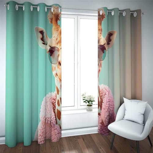 Deertweet Home Grün Farbverlauf Vorhänge rosa Cartoon Kinder Vorhänge niedliche Giraffe Muster Verdunkelung Fenster Vorhänge für Jungen Mädchen Schlafzimmer Wohnzimmer 2 Paneele H183xB168