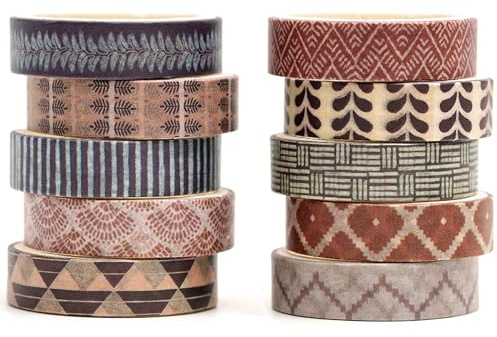 Songdao 10 rotoli Washi Tape Set, Trama nastro vintage adesivo decorativo per arte ispirata a foglia d'oro nastri, per arti, pallottola di giornale, scrapbooking, fai da te (stile Five)