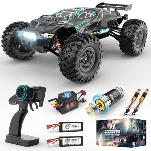 Hosim 1:10 Brushless RC Auto, 4WD Hochgeschwindigkeit 68+ km/h Ferngesteuertes Auto Erwachsene, Schnelles Hobby-Grade RC Offroad LKW Kinder (Schwarz, X07W)