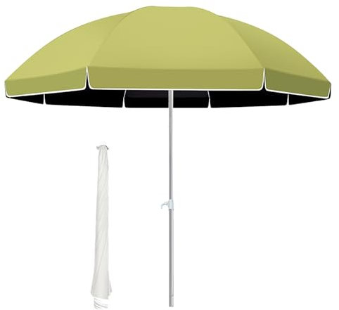 CNHRFGVD Tragbarer runder Strandschirm 180 cm, 220 cm, Gartenschirm für den Außenbereich mit UV-Schutz, Sonnenschutz mit 8 Streben und höhenverstellbar(Green,220cm/7ft)