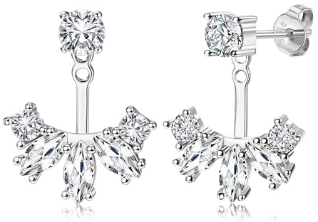 Dochais Ohrringe Jackets S925 Sterling Silber Ohrstecker 14K Gold Vorderseite Rückseite Ohrringe mit 5A Zirkonia Hypoallergen Ohrschmuck für Damen Frauen Mädchen Gold & Silber (Silber3)