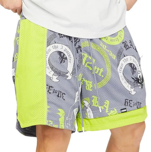 PUMA Pantaloncini da basket Grigio/Verde Uomo Melo Chino, grigio, XS