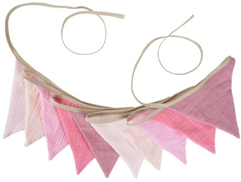 Duoleimi Cadena de banderines Rosa vivero - Guirnalda de algodón de 2,6m para casa Cama de bebé y decoración, decoración niñas, Guirnalda de banderines Rosa y decoración de Pared.