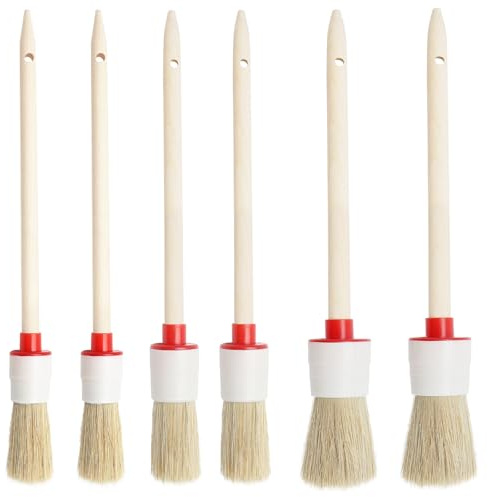 Set med 6 borstborstborstar, rund penselset, rund 20/25/30 mm, professionell naturträ, ringborste, vaxborste för lackeringspensel, måla väggar och möbler för hemmabruk
