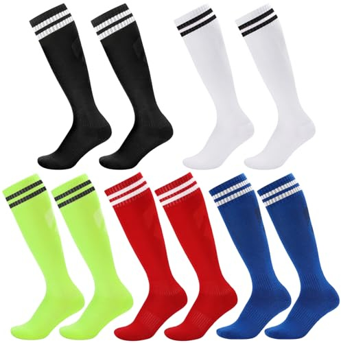 Utensilsto 5 Paar Fußballsocken Kinder, Lange Fussball Socken Sportsocken für Jungen Mädchen, Trainingssocken Fußballsocken Rugby für 30-37 (Multicolor)