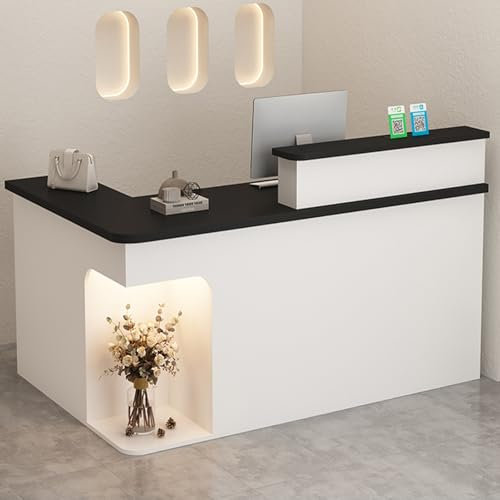 YQMHEZ-Empfangstresen, L-förmiger Empfangstheke, Empfangstresen Mit Abschließbarer Schublade Und LED-Licht fürs Büro, Stehtisch für Einzelhandelskassen(Multi-Colored+Black,100cm)