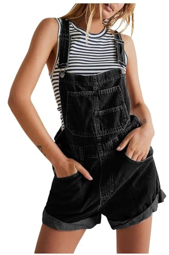 Kurze Latzhose Damen blau, Jeans Latzhose Damen Kurz Sommer Jeanslatzhose Arbeitslatzhose Schnallenriemen Cargo Shorts Jeans Overall Trägerhose Denim Strampler mit Taschen