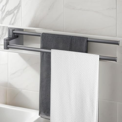 Handtuchhalter Zweiarmig Edelstahl, 34,3 cm Handtuchhalter Ohne Bohren,Handtuchstange 180° Schwenkbar, Doppelt Hantuchhalterung Handtuchständer, Badetuchhalter für Küche Badezimmer