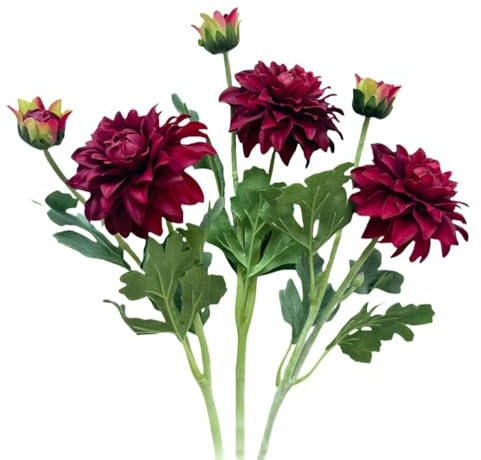 Künstliche Dahlien, Seidenblumen mit Stielen, Winterblumen zur Dekoration, langer Stiel, künstliche Blumen für hohe Vase, Hochzeitsfeier, Frühlingsdekorationen für Zuhause (3, rot)