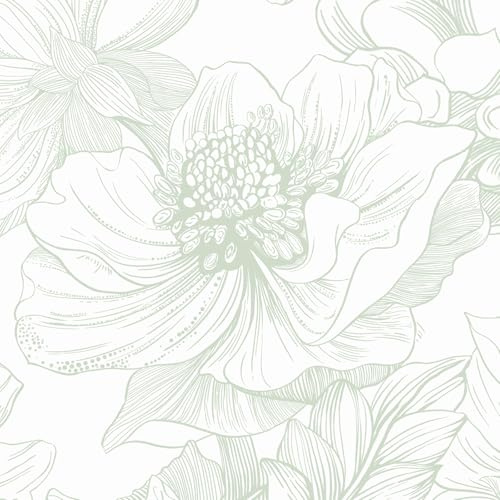 CiCiwind Self Adhesive Wallpaper 17.32''×118.11'' White Green Floral Contact Paper Waterproof Peel and Stick Wallpaper Thicken Sticky Back Plastic Remoble Stick on Wallpaper Wall Furniture Vinyl Wrap