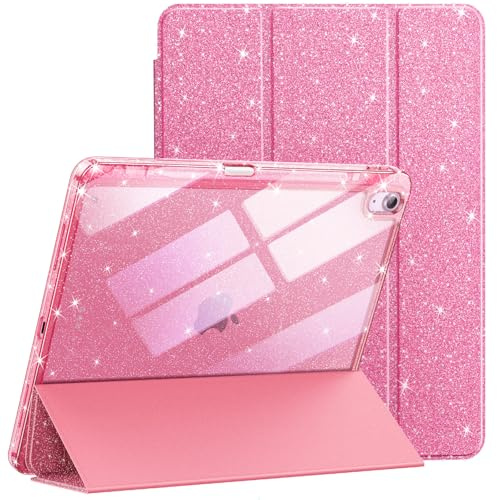 JETech Glitter Case for iPad Air 13-Inch M4/M3/M2 (2026/2025/2024) with Pencil Holder, Cute Sparkly Slim Cover for Kids and Girls, Shiny Clear Back Shell (Pink)