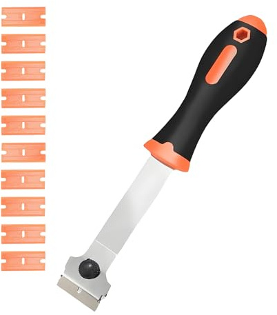 11 Stück Kunststoffspachtel, Kunststoff Schaber mit 10 Kunststoff Klingen, Plastikschaber mit Langem Stiel, Schaber für Klebereste, Aufkleber Entferner, Etikettenentferner(240 * 42mm) (1)