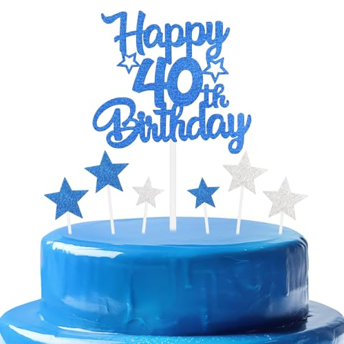 mciskin Royal Blue 40th Birthday Decorations for Men,Personalised Happy 40th Birthday Cupcake Toppers for Cake,Glitter Royal Blue Cake Toppers for Girls Boys Women Men Party Favor Supplies Decor