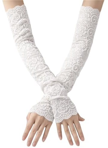 WANTUSHUI Guanti da Sposa in Pizzo,Accessori da Sposa,Poliestere Guanti Lunghi in Raso Elastici,46cm guanti Maniche in Pizzo Floreale da Donna per Matrimoni Festa in Maschera Opera