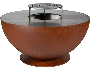 La Ferrotecnica Tulipano Barbecue a Legna per Grigliate, Base Piana, Diametro 80cm Made in Italy (Effetto Corten)