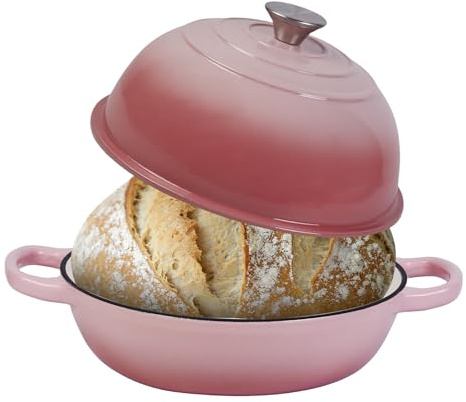 Dutch Oven for Sourdough Bread Baking, Enameled Cast Iron Dutch Oven Pot with Lid, Dome-Shaped Bread Dutch Ovens, 6 Qt, (Pink)
