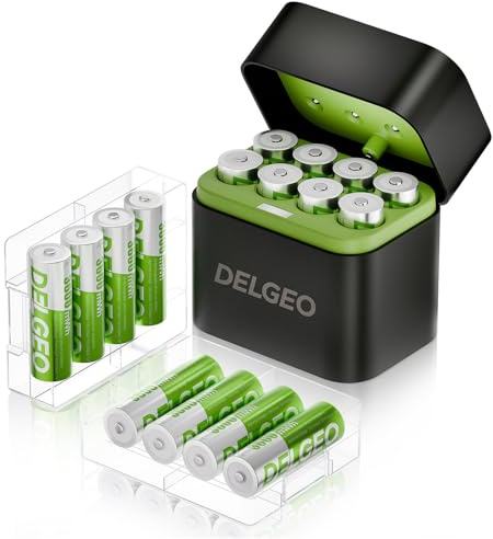 Lot de 16 Piles au Lithium Rechargeables AA avec Chargeur, 3600 mWh Haute capacité 1,5 V, Piles au Lithium AA Rechargeables Longue durée avec boîte de Rangement intégrée