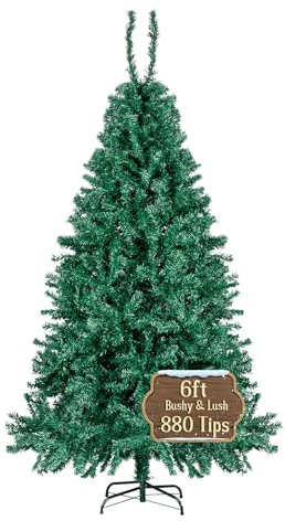 6FT Christmas Tree, Artificial Christmas Tree with 880 Tips Bushy Christmas Tree Fake Pine Tree with Hinged Branches & Foldable Metal Stand Holiday Decor Green Xmas Tree for Home Party Indoor Outdoor