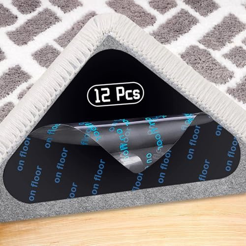 banpa Anti-Slip Rug Gripper for Carpet, Washable & Reusable Anti Curling Rug Pads for Laminate, Wooden, Tile Floors Triangle Rug Stickers (Pack of 12)