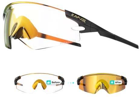 KAPVOE K410 Occhiali da Ciclismo Fotocromatici Unisex, Montatura TR90, Lenti UV400, Astine Regolabili, Include Borsa per Bicicletta, Occhiali Sportivi per MTB e Attività Outdoor
