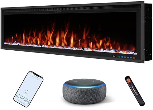 48/122cm WiFi-fähiger Elektroamin - Alexa & App Control, 507 Farbkombinationen, intelligente Kaminheizung, Timer, Hölzer und Kristalle enthalten